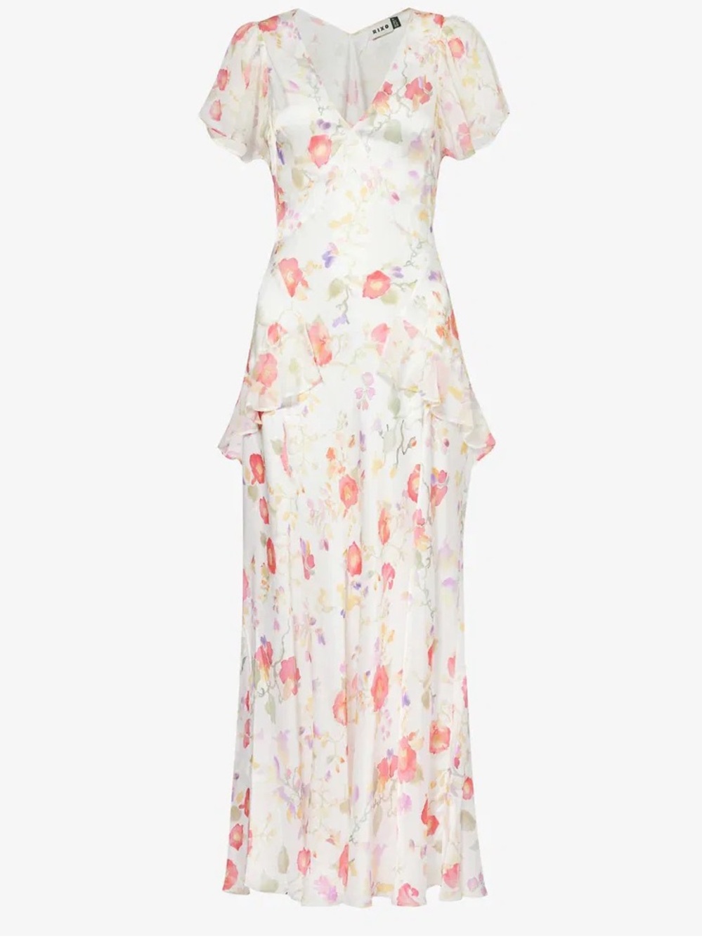 RIXO Evie Floral Print Satin Midi Dress
